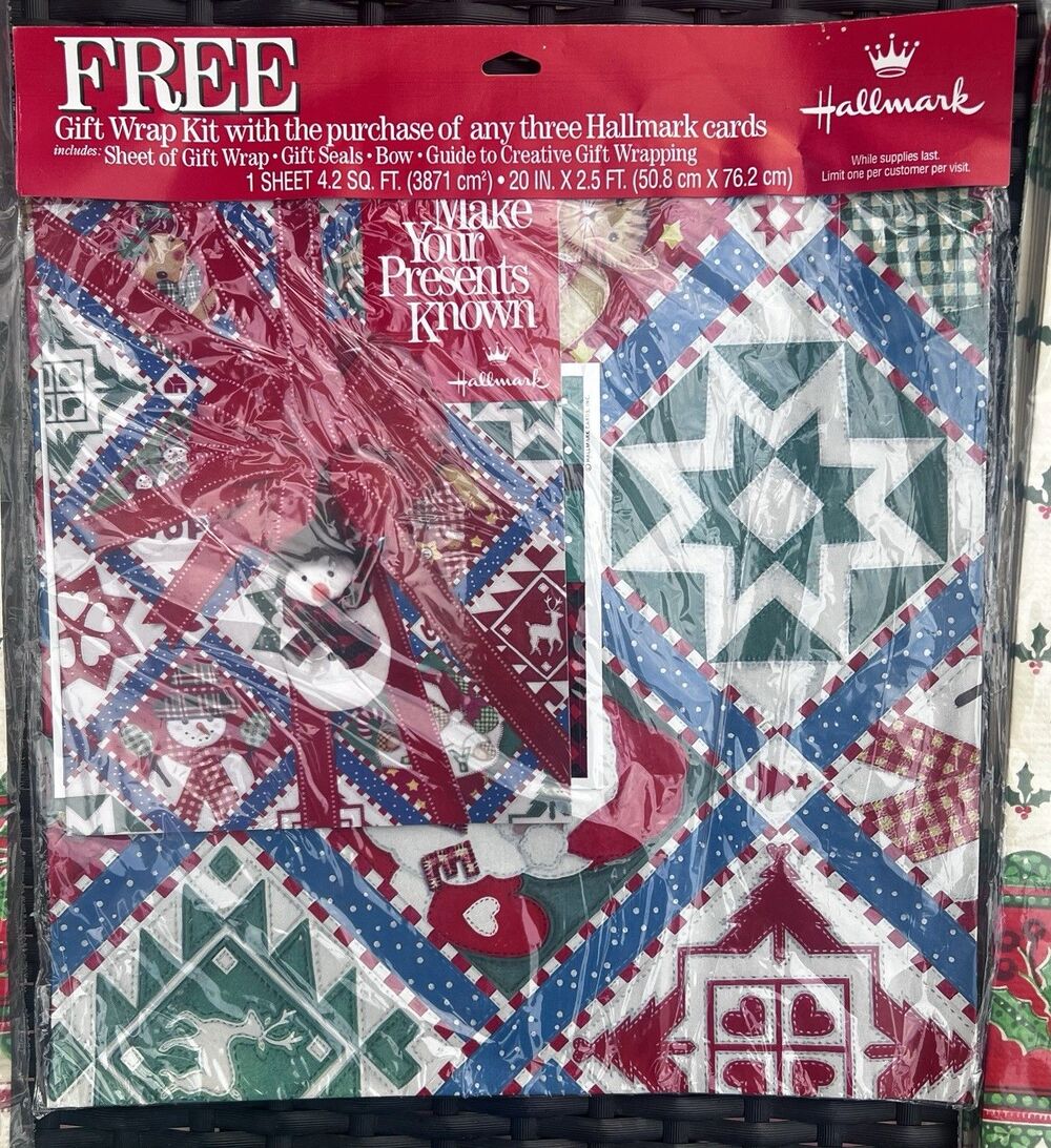 Vintage 1996 Hallmark Country Christmas Quilt Gift Wrap Kit Sealed